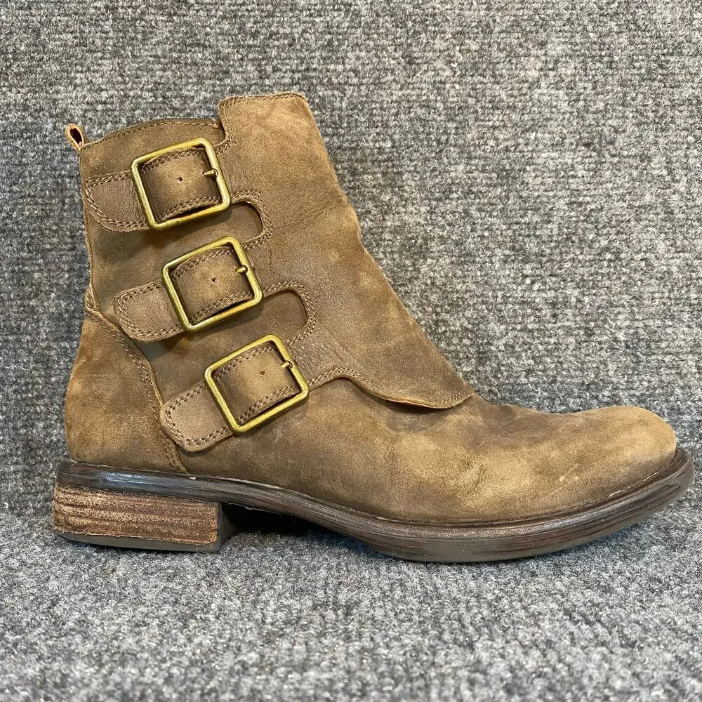 Lucky Brand Womens 8.5 Brown Suede Leather Buckle Detail Ankle Booties Boots - Picture 1 of 7